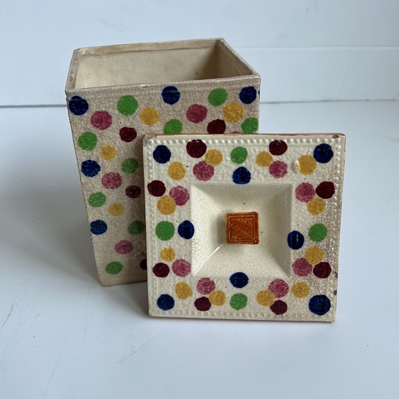 Vintage Revelation Japan cream polka dot rectangular canister w lid cookie jar - Picture 6 of 16